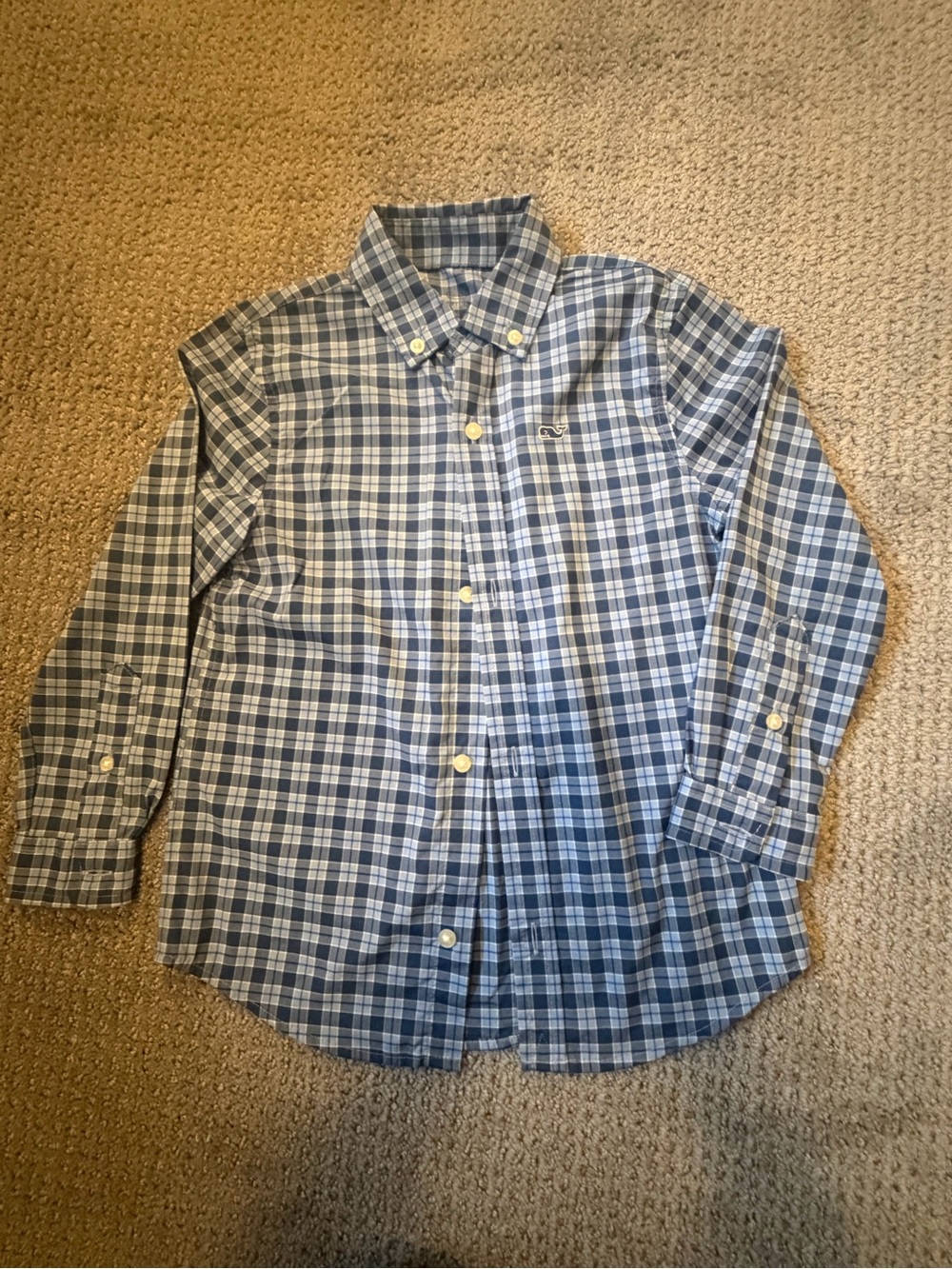 Vineyard Vines boys Light and Dark Blue Plaid Button-Down Shirt